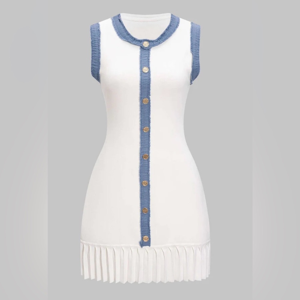 Micas Knit Metallic Button Patchwork Sleeveless S… - image 1